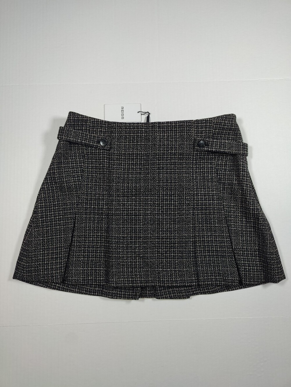 NWT Reiss Brown Elle Tweed Pleated Wool Blend Mini Skirt Size 8 Retail 265$